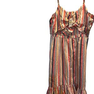 Maison Jules Striped Tie-Front Sundress in Coral, Navy & Cream